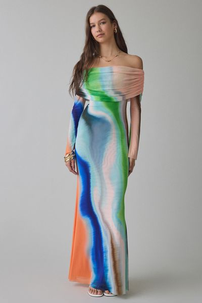 AFRM Essie Mesh Off-The-Shoulder Long Sleeve Maxi Dress