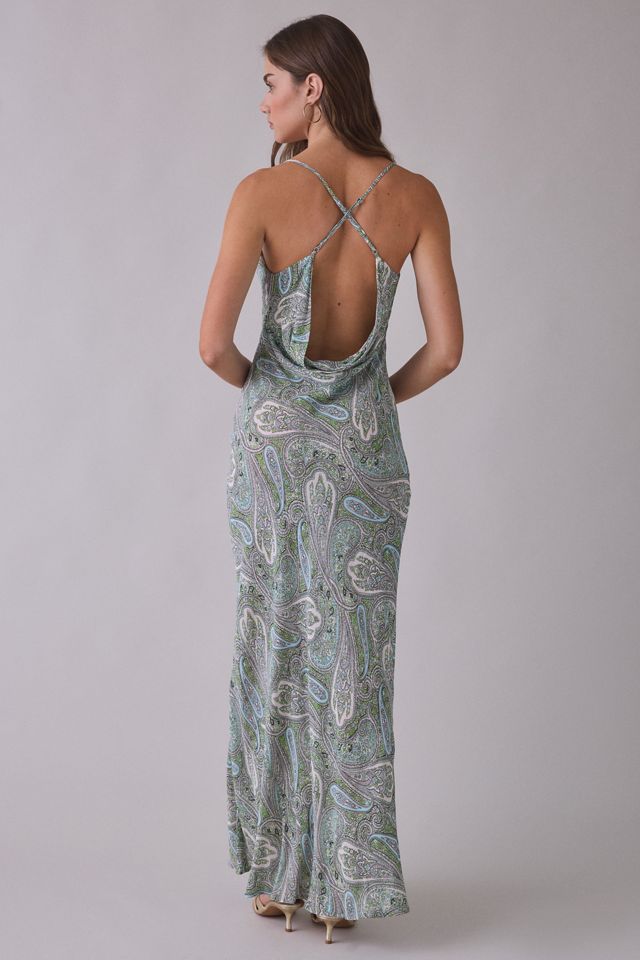 AFRM Cheryl Aqua Paisley Scarf Detail Open-Back Maxi Dress #2