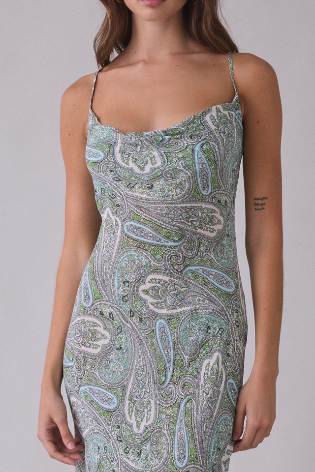 AFRM Cheryl Aqua Paisley Scarf Detail Open-Back Maxi Dress #3