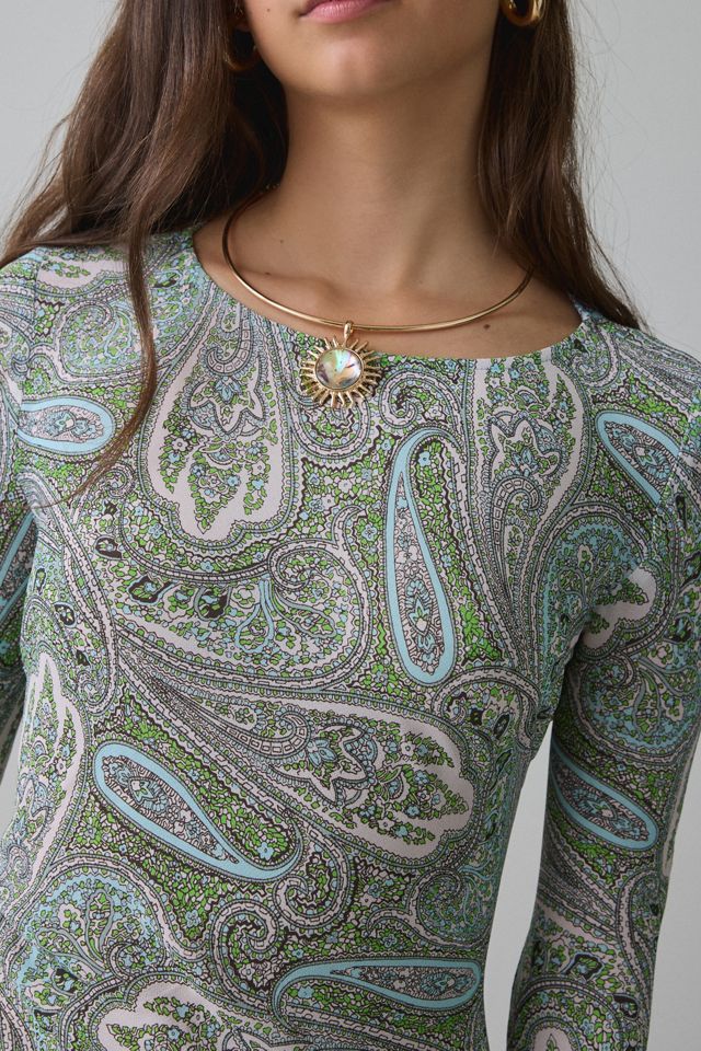 Robe maxi à manches longues en maille à motif cachemire aqua Jetta de AFRM #1