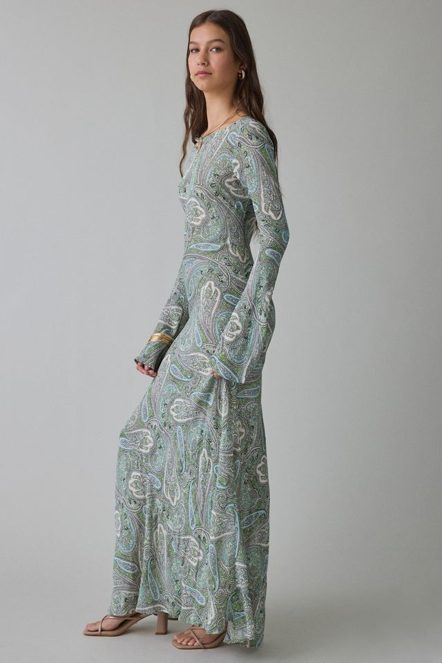 Robe maxi à manches longues en maille à motif cachemire aqua Jetta de AFRM #2