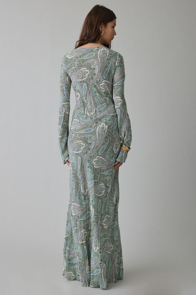Robe maxi à manches longues en maille à motif cachemire aqua Jetta de AFRM #3