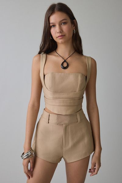 AFRM Kendra Khaki Cropped Corset Top