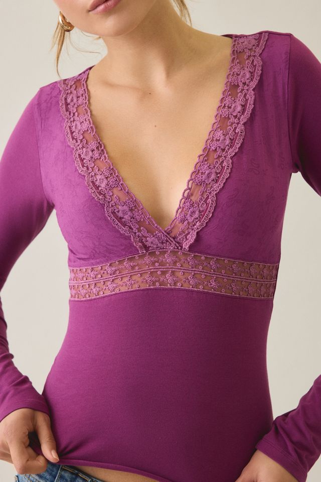 Kimchi Blue Mary Long Sleeve Lace Trim V-Neck Top #1