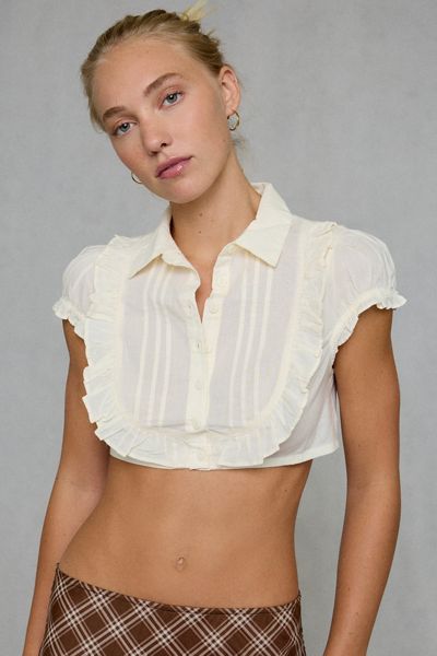 Kimchi Blue Bella Cropped Short Sleeve Button-Down Blouse