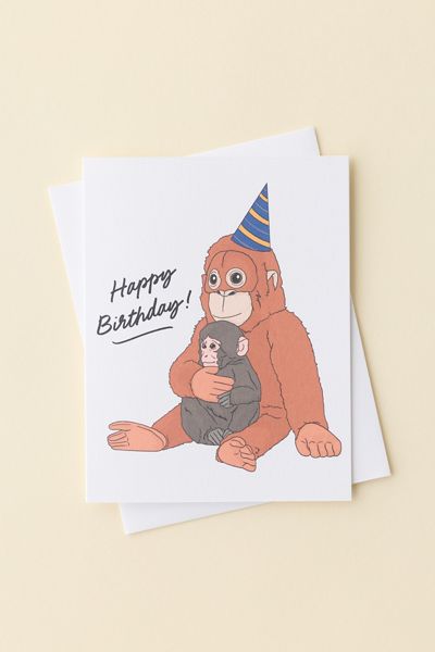 Sammy Gorin Punch The Macaque Monkey & His Plushie Birthday Card