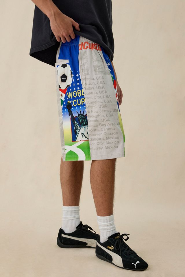 PLEASURES Soccer Flag Pattern Paneled Wide Leg Shorts #3