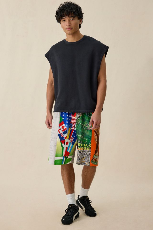 PLEASURES Soccer Flag Pattern Paneled Wide Leg Shorts #5