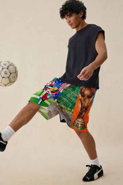 PLEASURES Soccer Flag Pattern Paneled Wide Leg Shorts