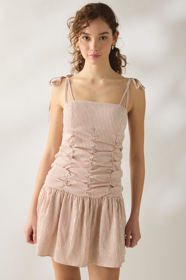 Daisy Street Candy Striped Ruched Drop Waist Mini Dress | Urban