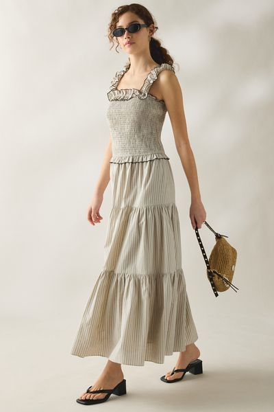 Daisy Street Lotus Ruffle Trim Smocked Maxi Dress