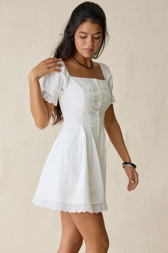 Daisy Street Teacup Lace Trim Puff Sleeve Mini Dress #3