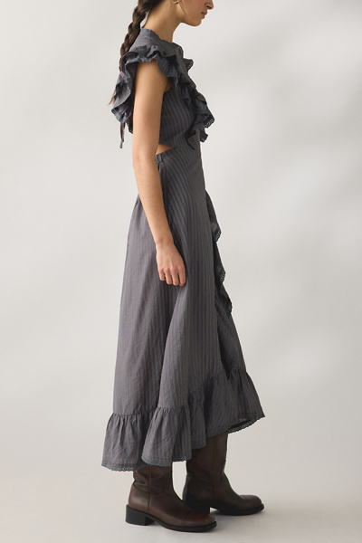 Daisy Street Salem Open Tie-Back Asymmetric Ruffle Maxi Dress
