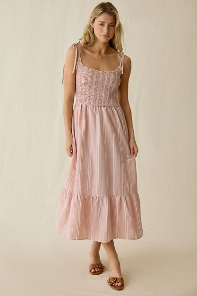 ASTR The Label Lahela Plaid Smocked Tie-Strap Midi Dress | Urban Outfitters