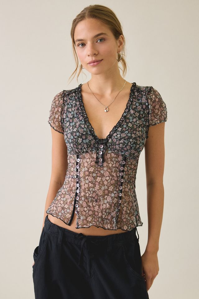 Kimchi Blue Kate Sheer Chiffon Short Sleeve Blouse #3