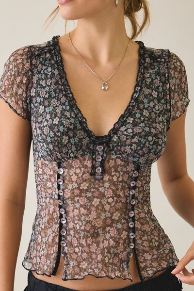 Kimchi Blue Kate Sheer Chiffon Short Sleeve Blouse