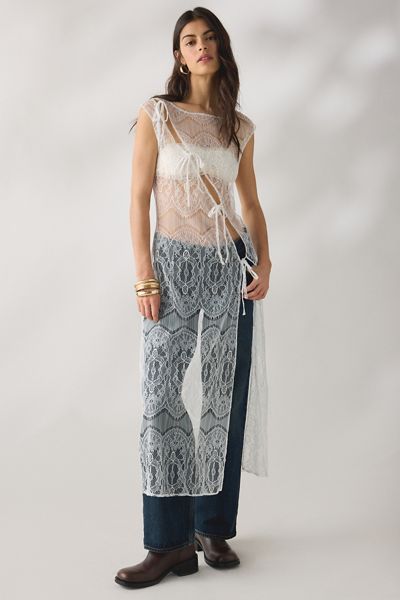 Daisy Street Charmer Sheer Lace Asymmetric Tie-Front Maxi Dress