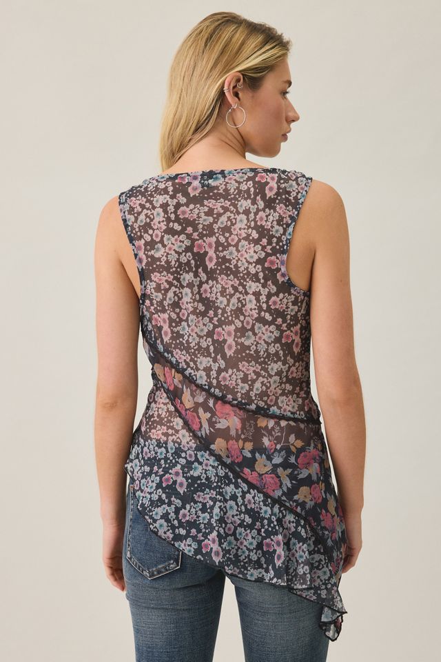 Kimchi Blue Jade Patchwork Floral Chiffon Asymmetric Cami #1