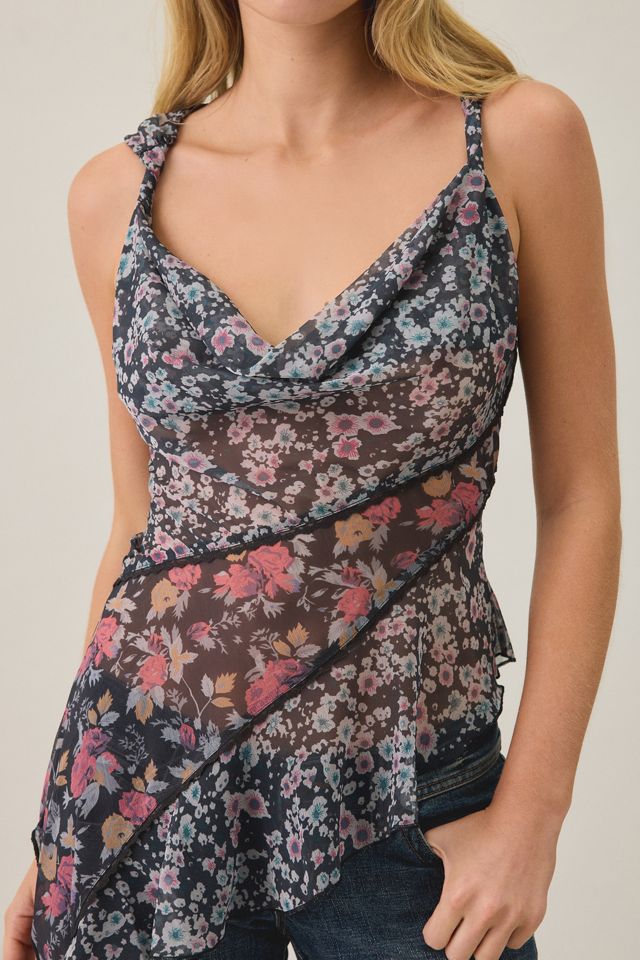 Kimchi Blue Jade Patchwork Floral Chiffon Asymmetric Cami #3