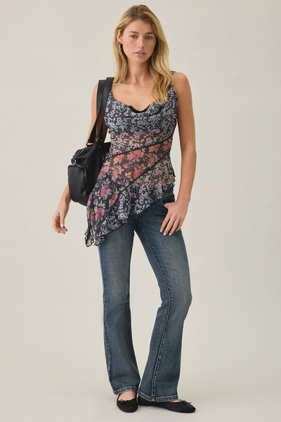 Kimchi Blue Jade Patchwork Floral Chiffon Asymmetric Cami