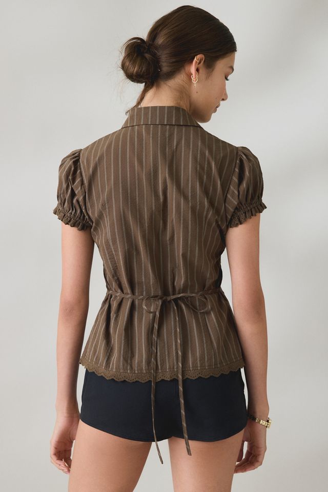 BDG Carolyn Lace Trim Puff Sleeve Button-Down Shirt #2