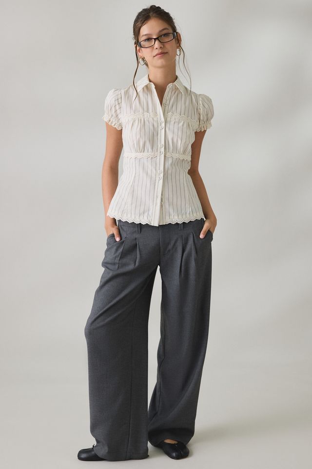 BDG Carolyn Lace Trim Puff Sleeve Button-Down Shirt #3