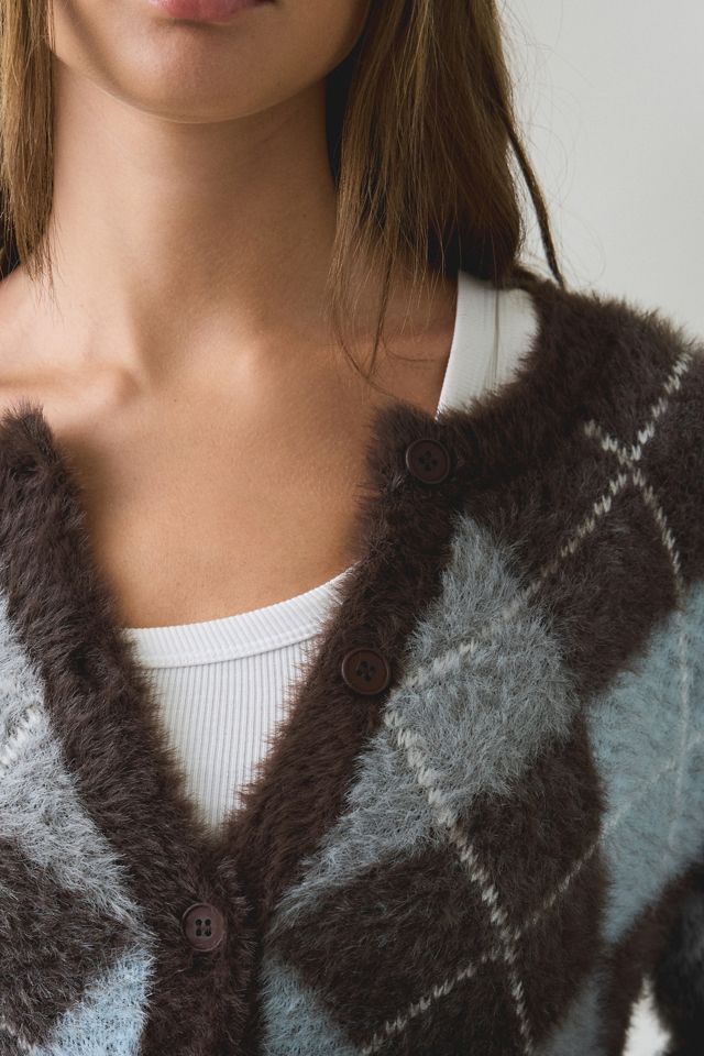 BDG Kennedy Argyle Fuzzy Knit Oversized Cardigan #4