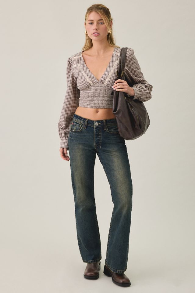 BDG Sally Cropped V-Neck Long Sleeve Smocked Blouse #3