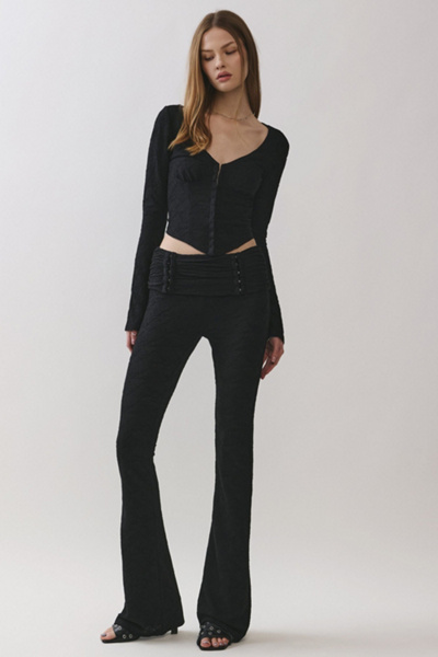 Personal Code Zelda Textured Lace Foldover Flared Pants | Urban