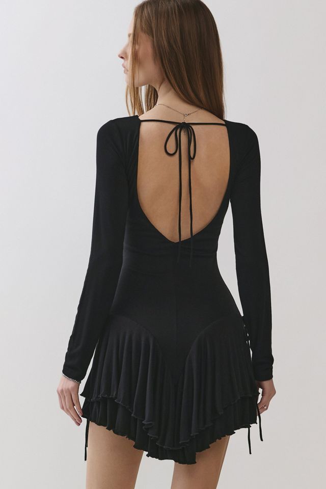 Personal Code Madeline Long Sleeve Ruffle Mini Dress With Open Back | Urban  Outfitters
