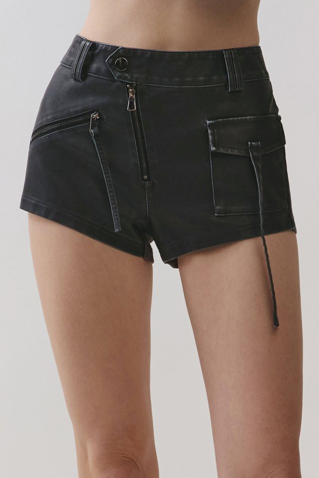 Personal Code Raya Washed Pleather Cargo Micro Shorts With Rib Contrast #1