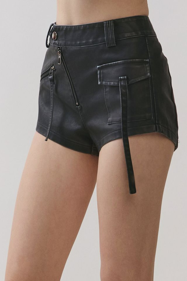 Personal Code Raya Washed Pleather Cargo Micro Shorts With Rib Contrast #3