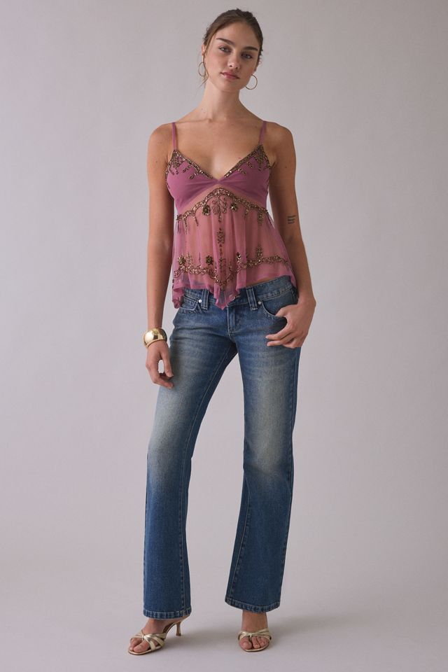 Camisole babydoll en maille transparente perlée Celia Kimchi Blue #2