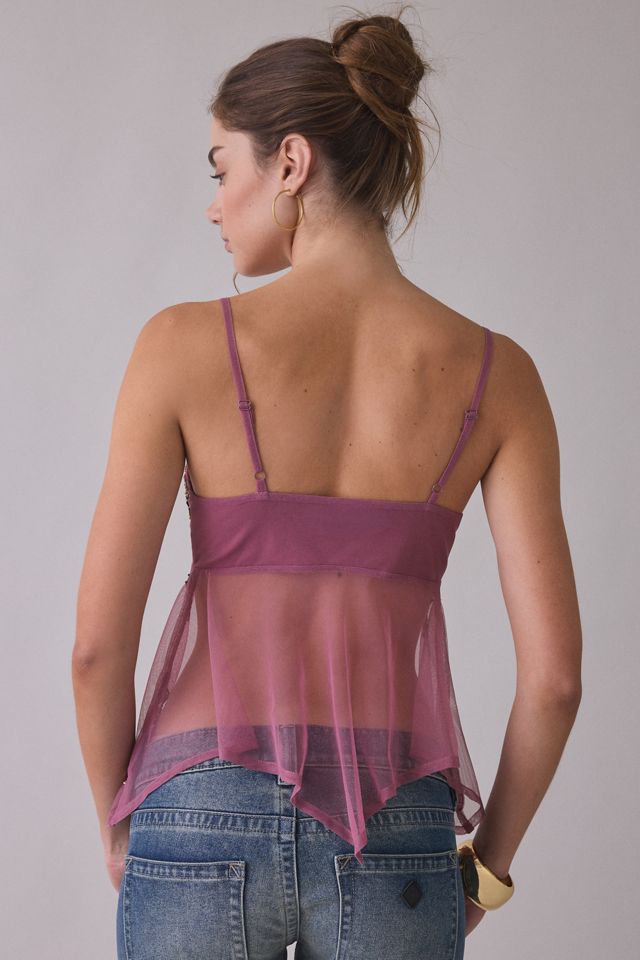 Kimchi Blue Celia Beaded Sheer Mesh Babydoll Cami | Urban Outfitters