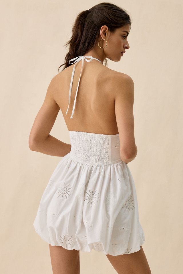 Kimchi Blue Genevieve Eyelet Lace Bubble Hem Halter Mini Dress