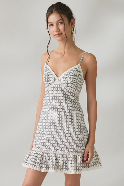 Kimchi Blue Willow + Wisp Lace Trim Babydoll Mini Dress