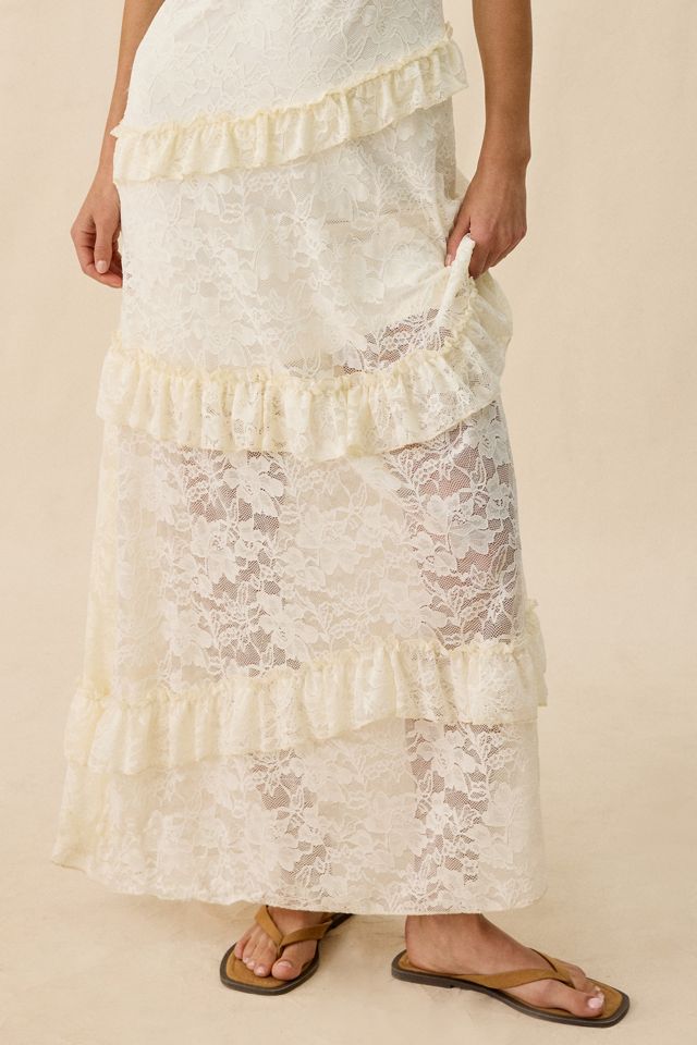 Kimchi Blue Stardust Petals Asymmetric Ruffle Lace Maxi Dress #3