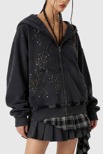 Aelfric Eden Rhinestone Boxy Zip Up V304 Hoodie | Urban Outfitters