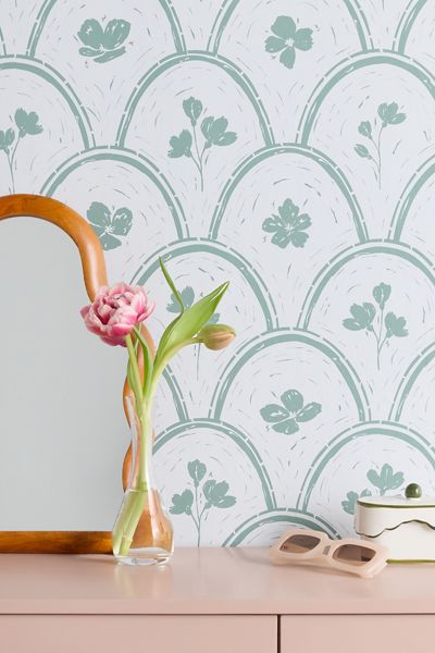 Marufemia Rustic Scallop Floral Block Print Removable Wallpaper
