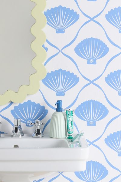 thespacehouse Coastal Ocean Blue Seashells Removable Wallpaper