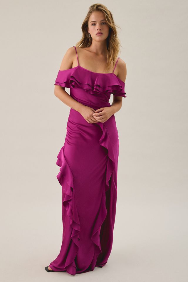 Lulus Aviva Berry Asymmetric Ruffle Off-The-Shoulder Maxi Dress #2