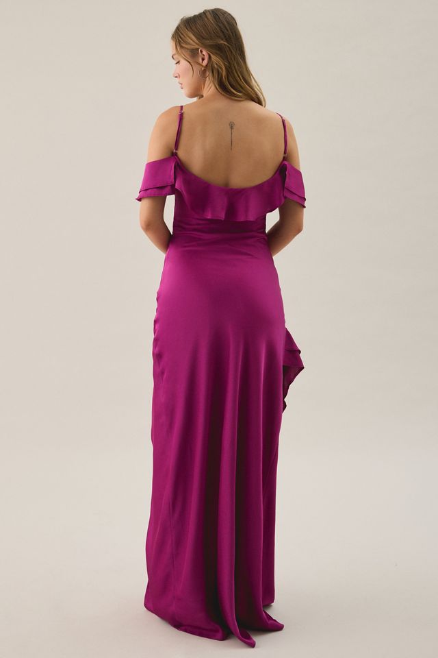 Lulus Aviva Berry Asymmetric Ruffle Off-The-Shoulder Maxi Dress #3