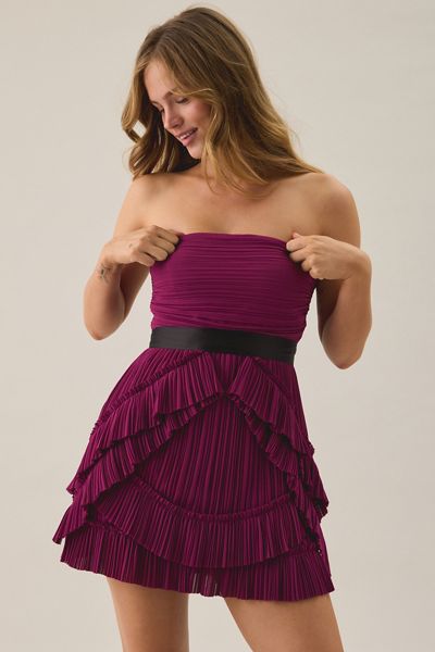 Lulus Karis Crinkle Chiffon Ruffle Strapless Mini Dress