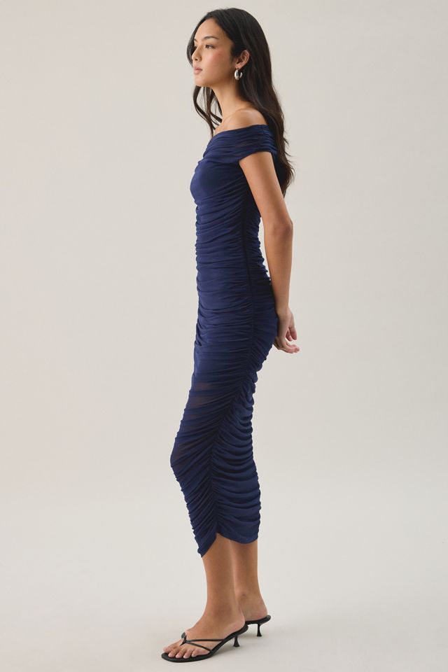 Lulus Claudia Ruched Off-The-Shoulder Mesh Midi Dress #2