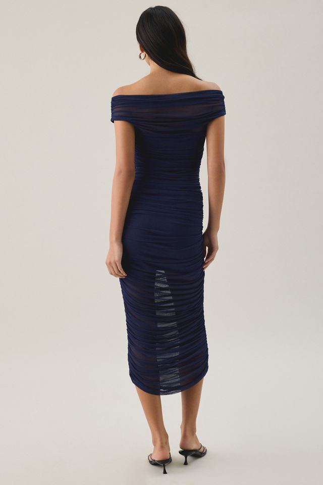Lulus Claudia Ruched Off-The-Shoulder Mesh Midi Dress #3
