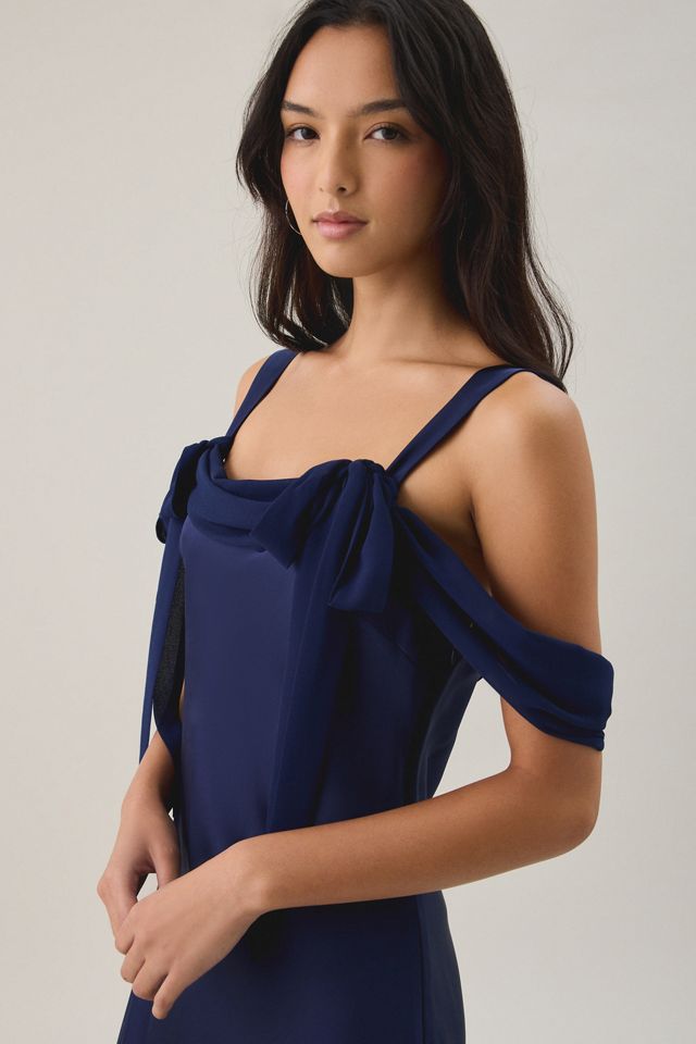 Lulus Noah Draped Cold Shoulder Satin Midi Dress #1
