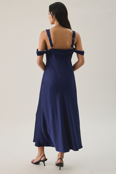 Lulus Noah Draped Cold Shoulder Satin Midi Dress