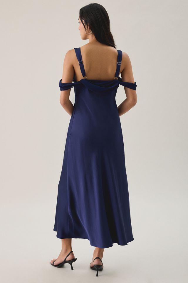 Lulus Noah Draped Cold Shoulder Satin Midi Dress #3