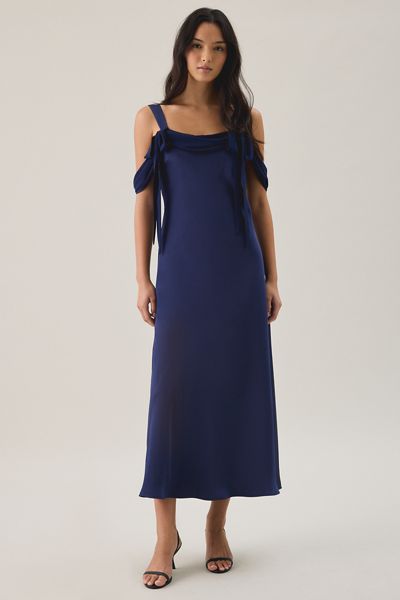 Lulus Noah Draped Cold Shoulder Satin Midi Dress