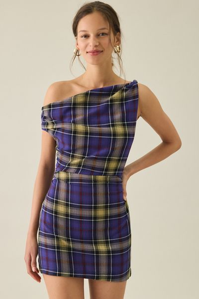 Mini-robe asymétrique drapée à épaules dénudées Checked Out BDG